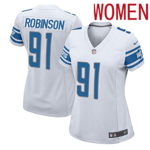 Women Detroit Lions 91 AShawn Robinson Nike White Game Player NFL Jersey